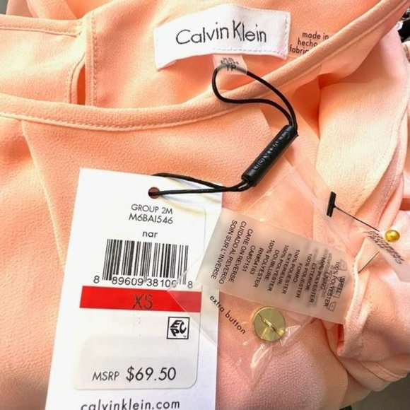 NWT CALVIN KLEIN PEACH CHIFFON SLEEVELESS TOP CAMI SIZE XS - Picture 7 of 7
